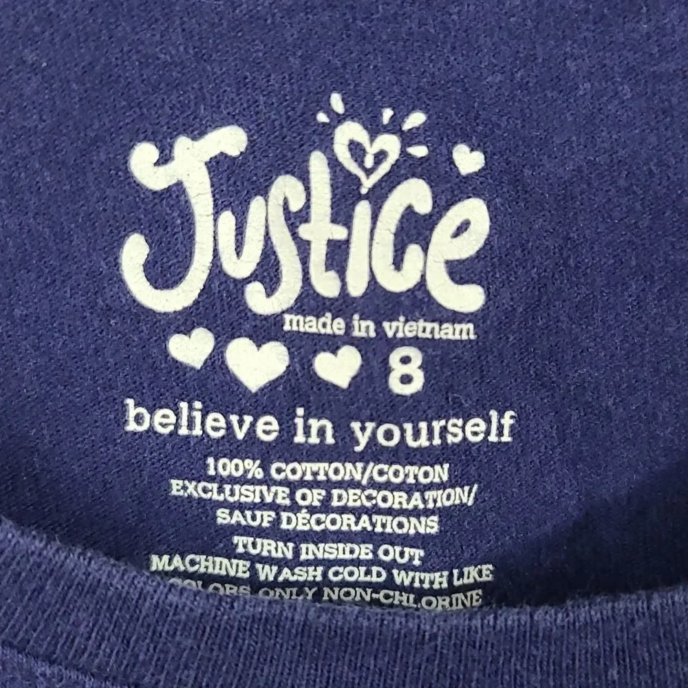Justice Girls Size 8 I'm Fluent in Emoji Glitter Graphic Tee Navy Blue T-Shirt